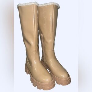 Brown Knee High chunky platform Snow Boots